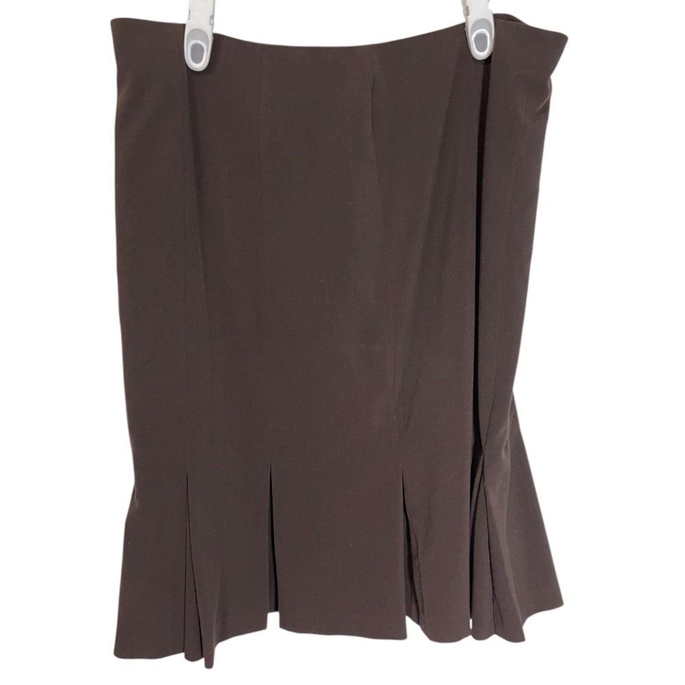 New Directions 12 Brown Midi Skirt Pleated Trumpet Hem Officecore Dark Academia